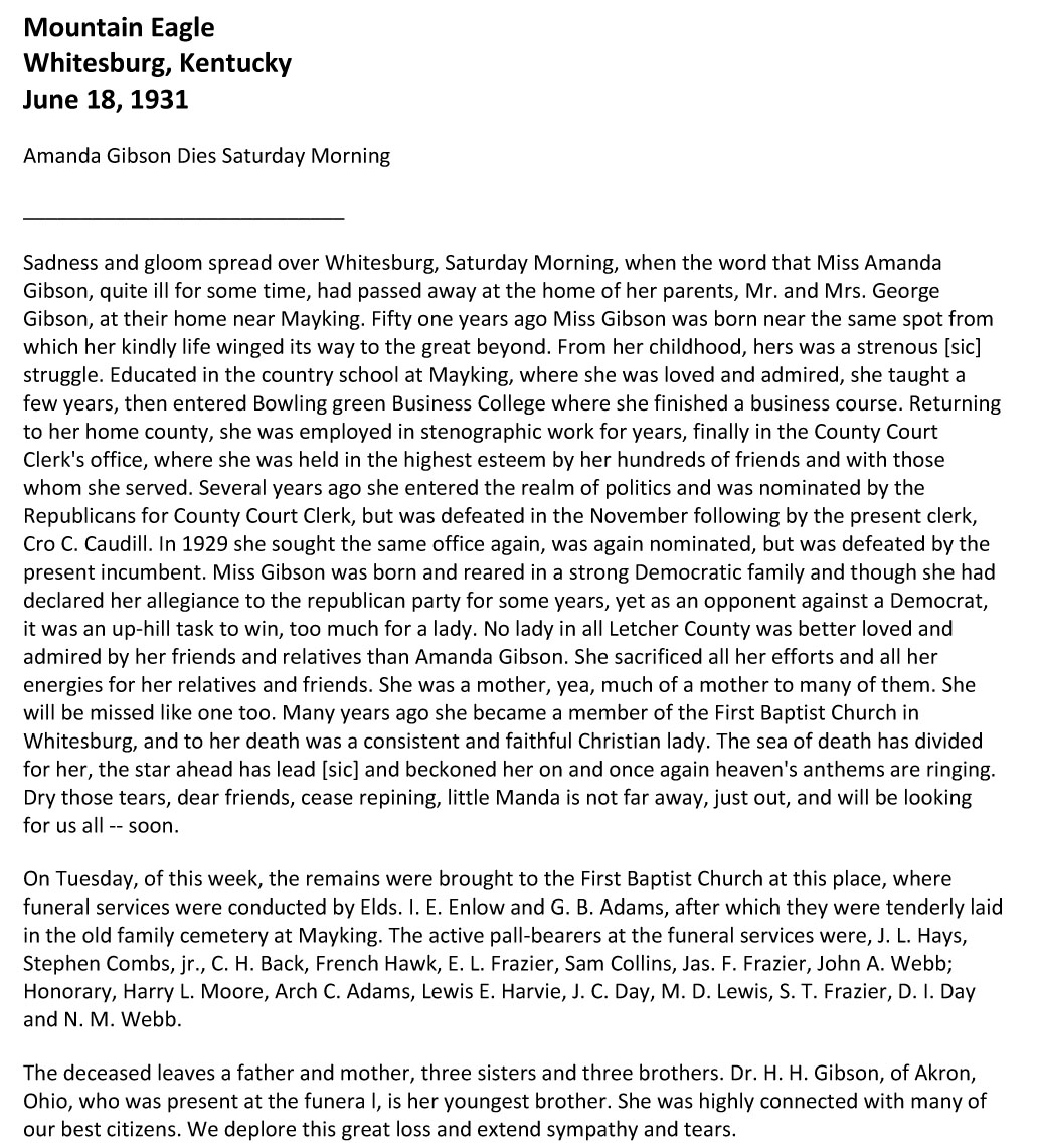 Amanda Gibson
Obituary