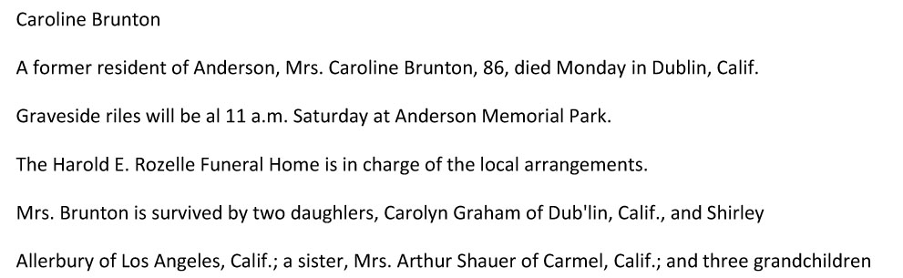 Caroline Stanley Brunton
Obituary