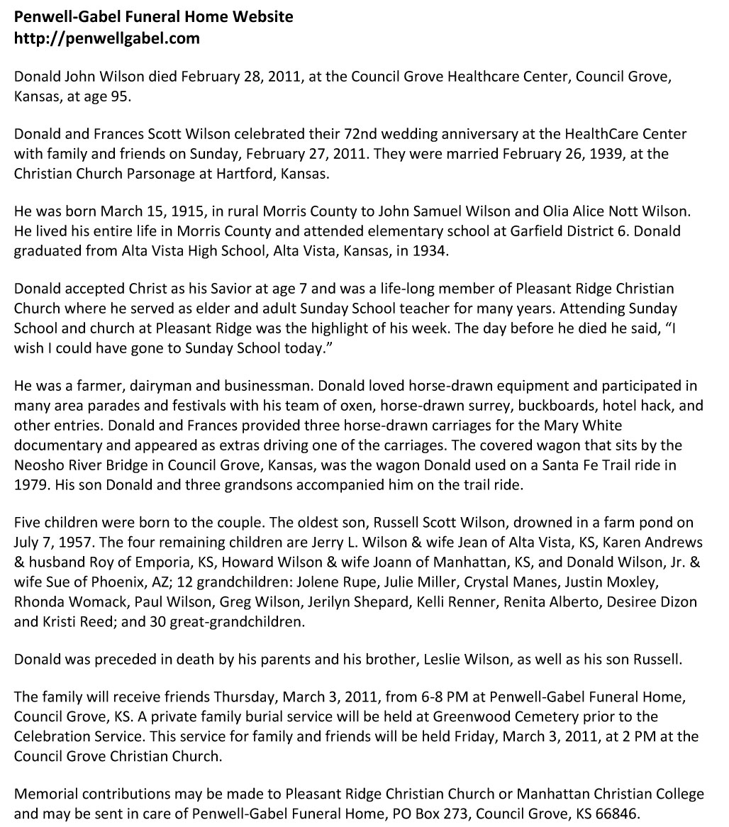 Donald John Wilson
Obituary