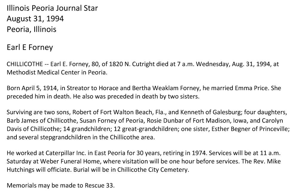 Earl E Forney
Obituary
