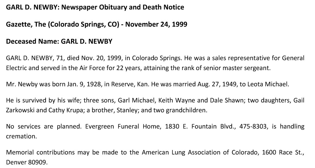 Garl Newby
Obituary
