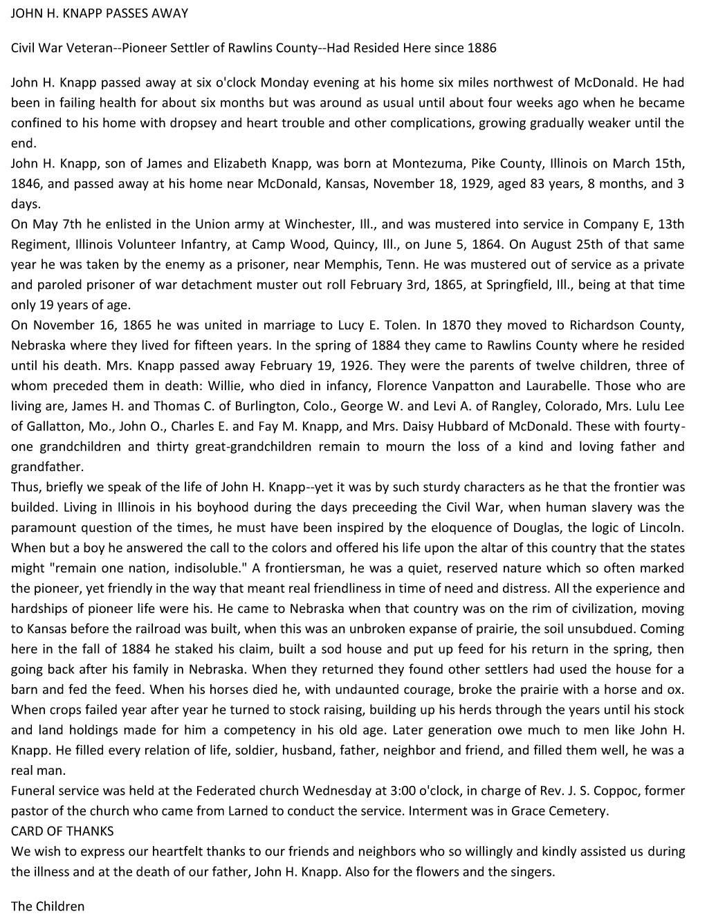 John H Knapp
Obituary