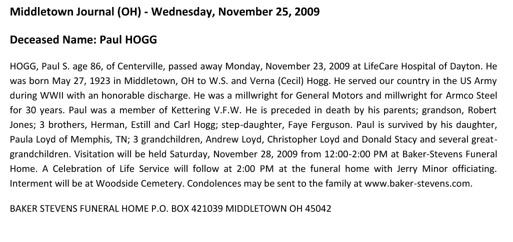Paul Hogg
Obituary